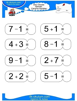 Çocuklar İçin toplam işlemi yaprak testleri 